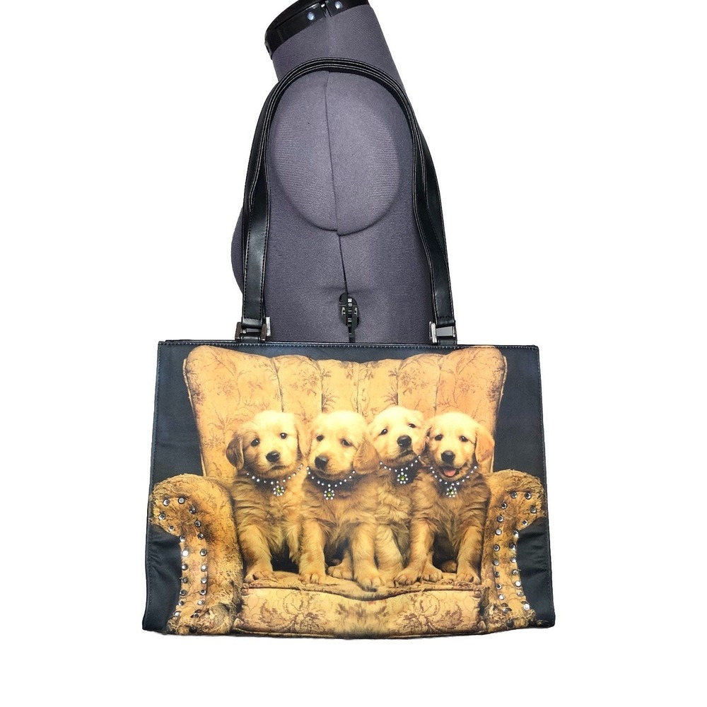 Vtg Y2K Bling Shoulder Bag Golden Retriever Puppy Print Tote Bag PURSE DAMAGED